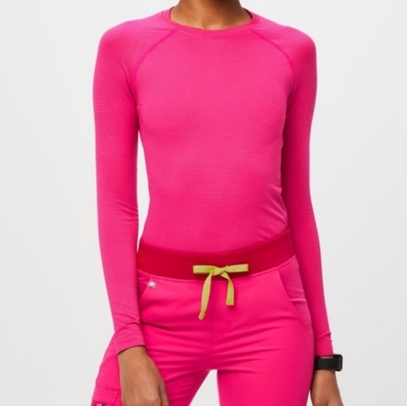 Figs Other - Figs Salta Seamless Long Sleeve Underscrub In Striped Shocking Pink XS EUC